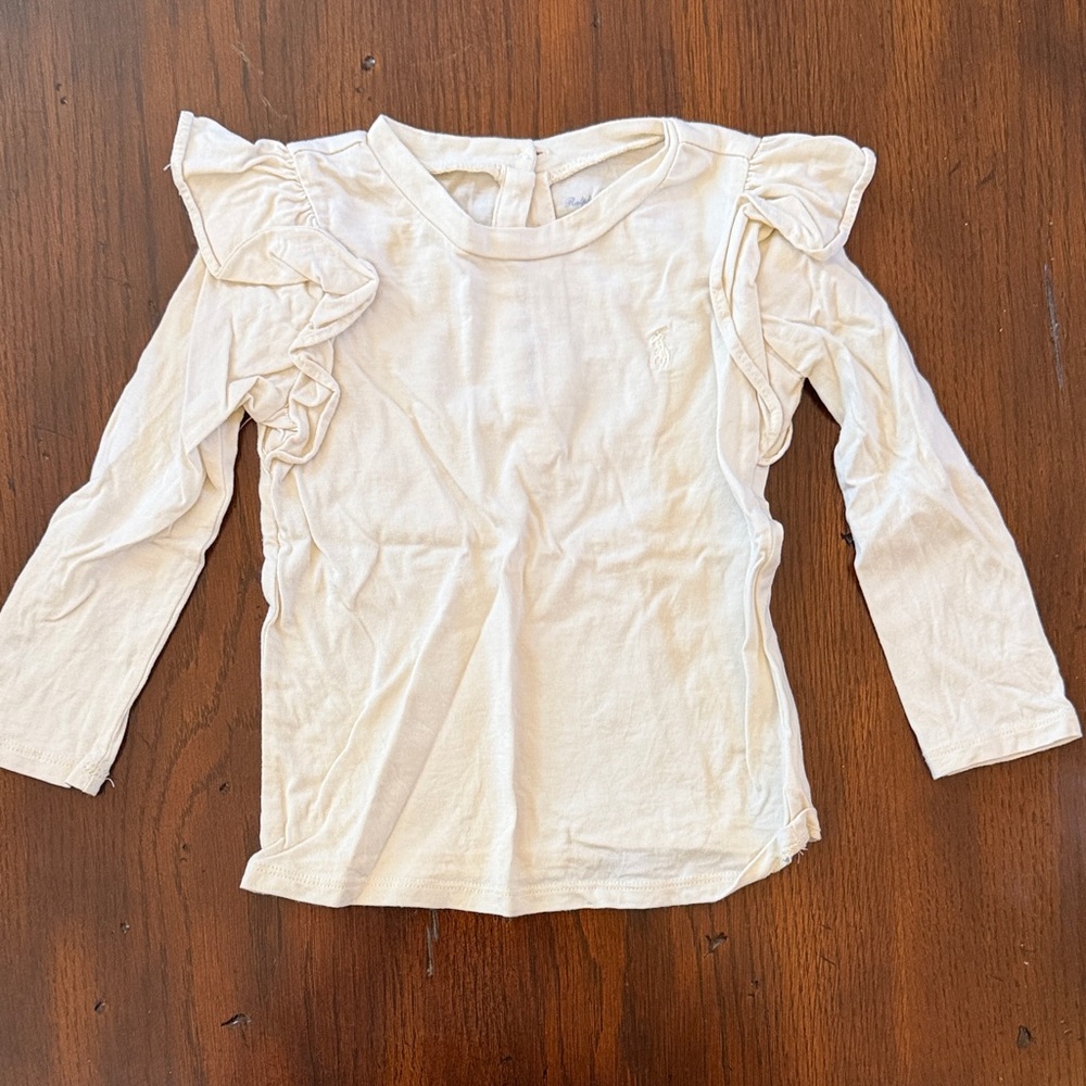 Ralph Lauren Girls' Cream Ruffle Long-Sleeve Top